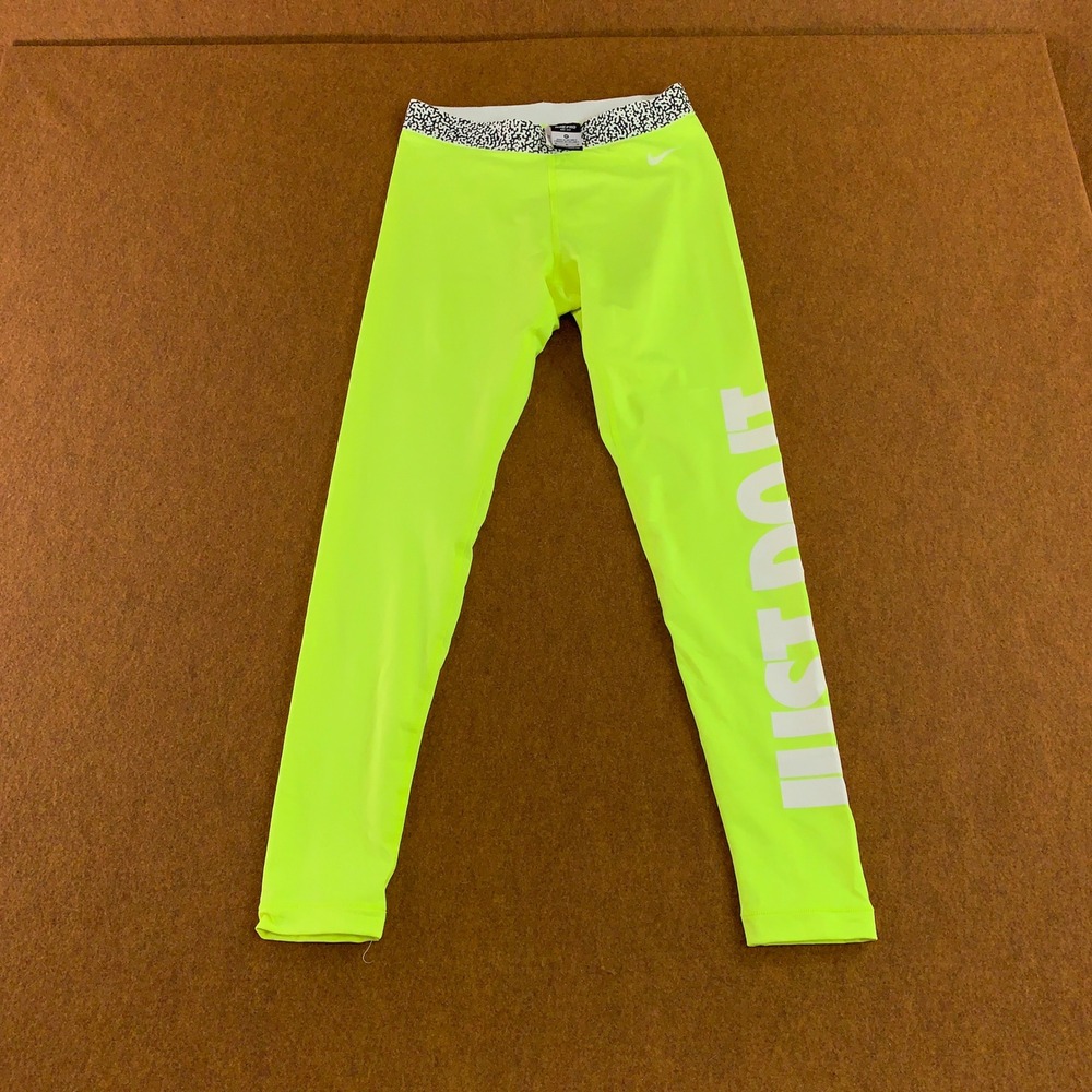 Nike Women Size Medium Volt Neon Just Do It Dri-FIT Pro Training Leggings